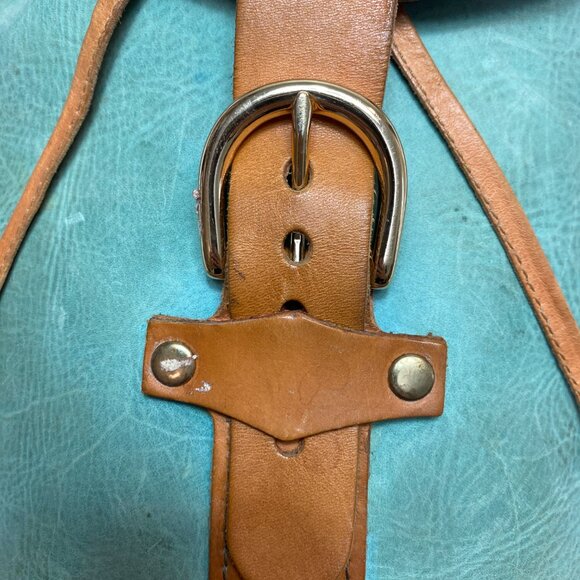 VINTAGE Burrow Leather Portland Oregon Mini Backpack Green Tan Barrel - Picture 3 of 12